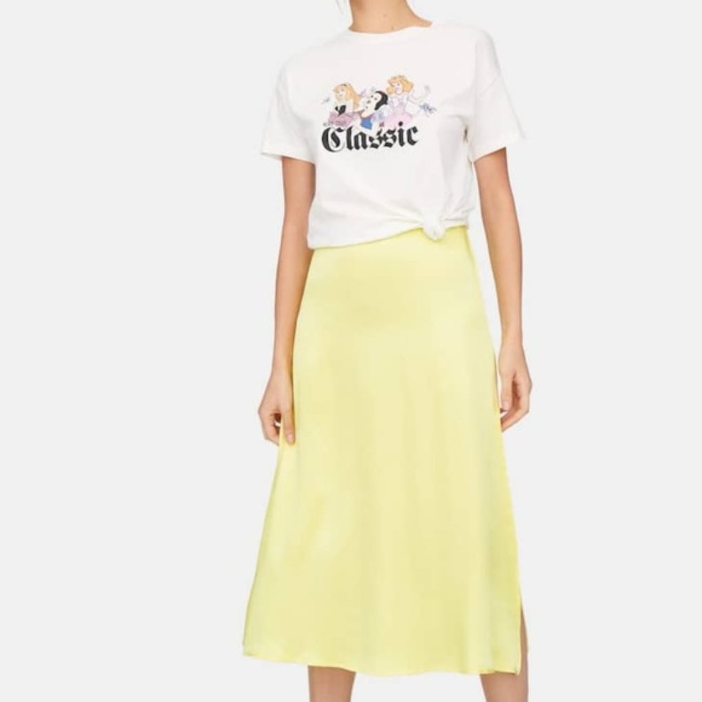 NWT Stradivarius Yellow Satin Midi Skirt, M